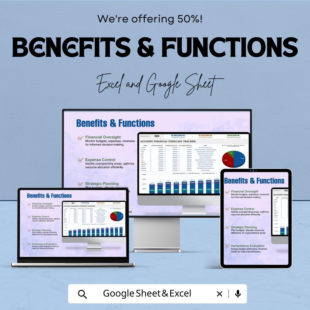 Account Financial Forecast Tracker Template | Financial Projection Tool | Budget Forecast Spreadsheet | Business Finance Template