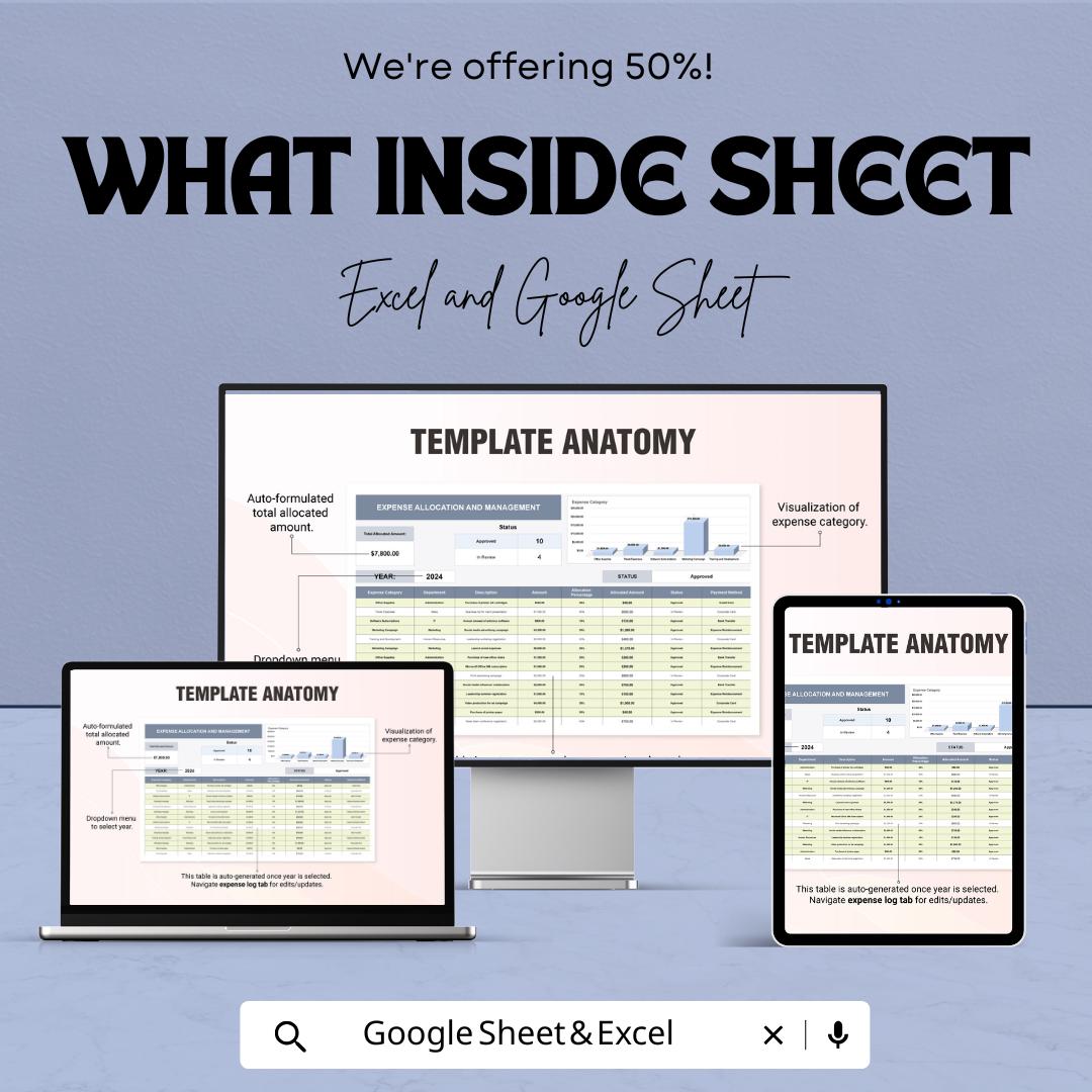 Expense Allocation and Management Sheet | Budget Tracker | Excel & Google Sheet | Financial Planning Template