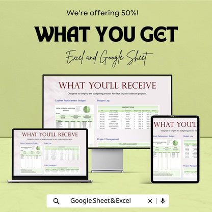 Deck or Patio Addition Budget Sheet - Excel & Google Sheets Template for Project Cost Planning