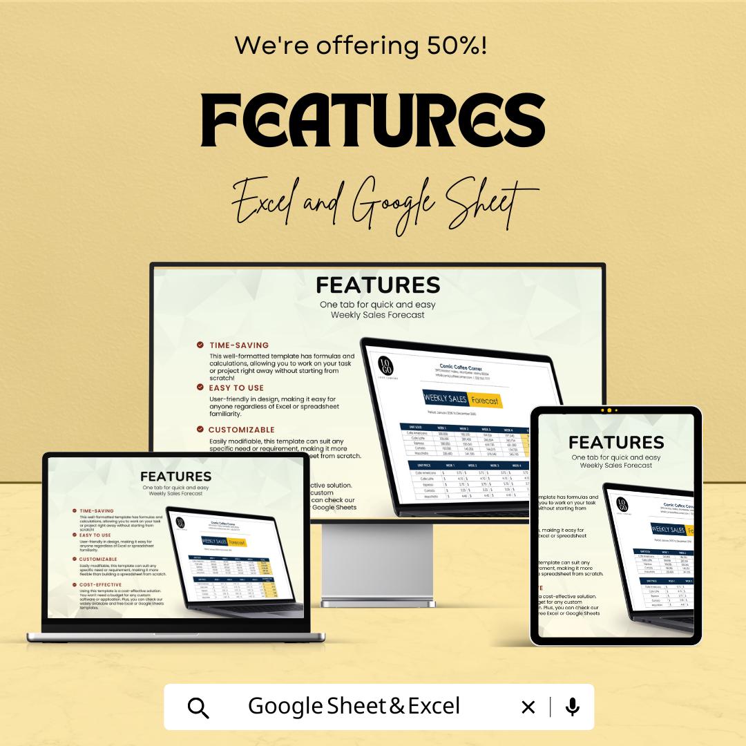Weekly Sales Forecast Sheet – Excel and Google Sheet Template | Sales Planning & Tracking | 50% Off
