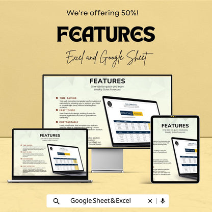 Weekly Sales Forecast Sheet – Excel and Google Sheet Template | Sales Planning & Tracking | 50% Off