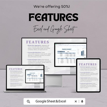 Finance Market Template | Financial Analysis Spreadsheet | Income & Expense Tracker | Market Summary Dashboard