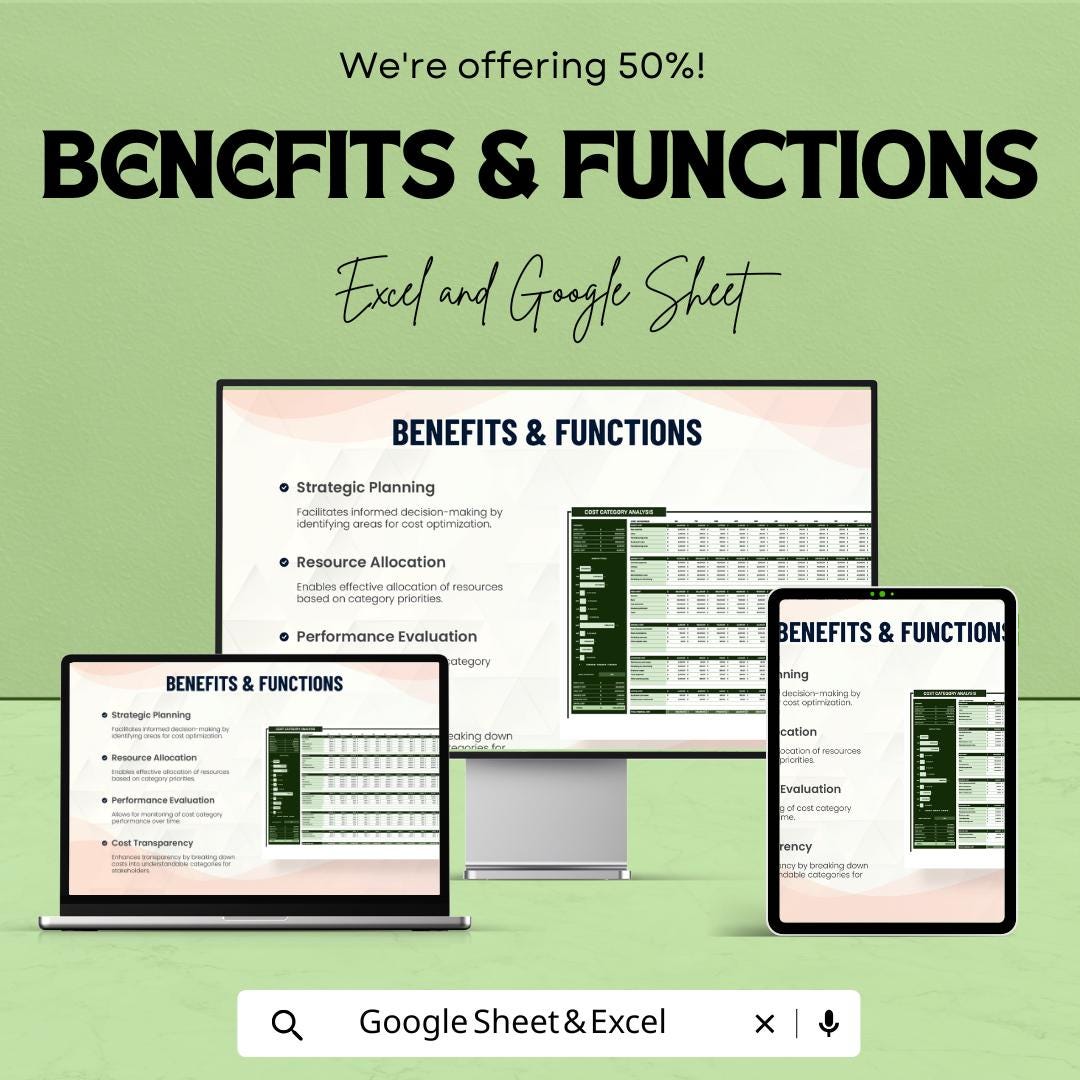 Financial Cost Category Analysis Template | Cost Analysis Excel & Google Sheets Template | Business Budget and Expense Management Tool