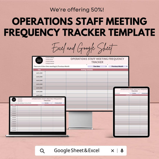 Operations Staff Meeting Tracker Template, Meeting Frequency Tracker, Staff Meeting Schedule, Excel & Google Sheets, Team Meeting Planner
