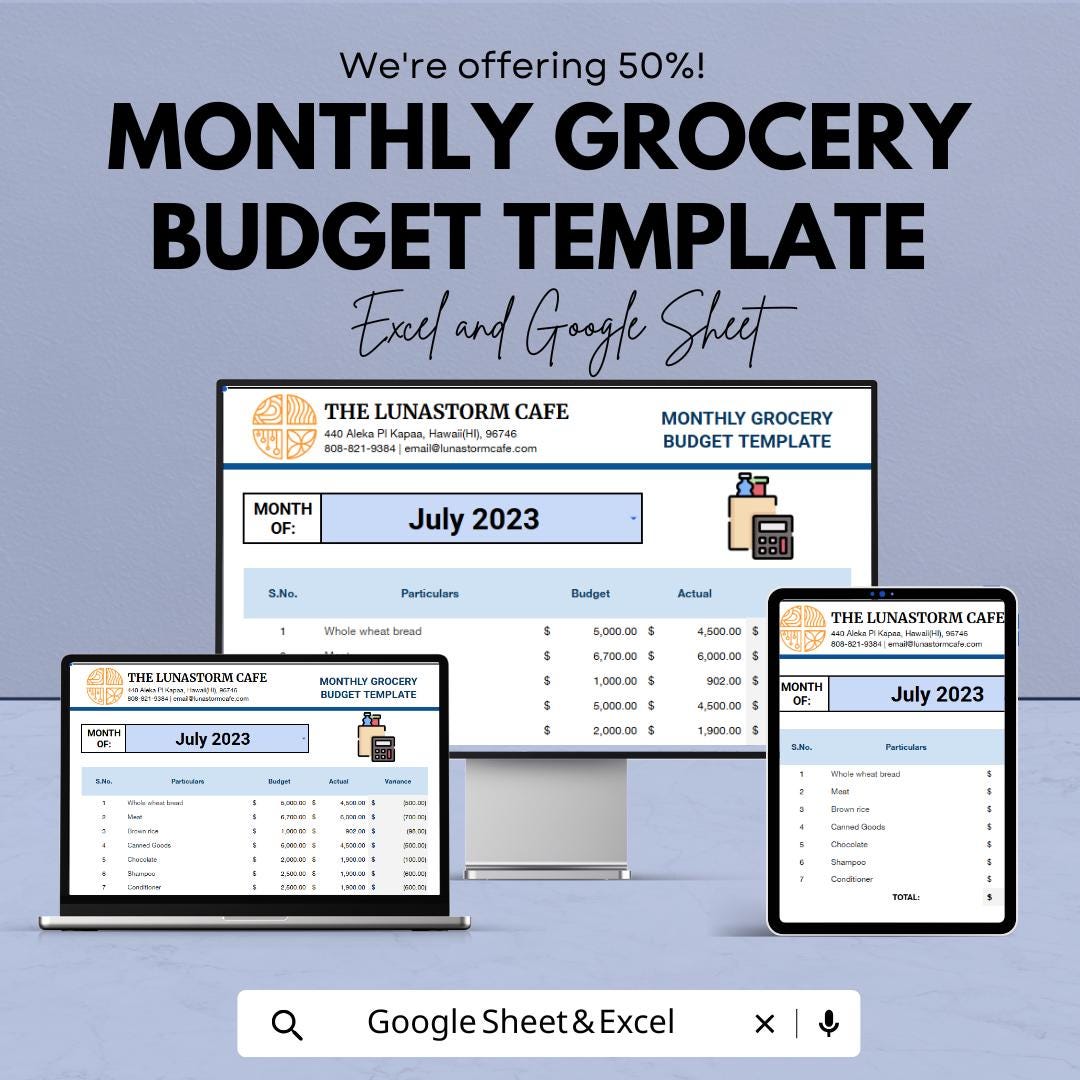 Monthly Grocery Budget Template | Expense Tracker | Food Budget Planner | Editable Excel & Google Sheets | Monthly Spending Tracker