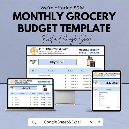 Monthly Grocery Budget Template | Expense Tracker | Food Budget Planner | Editable Excel & Google Sheets | Monthly Spending Tracker