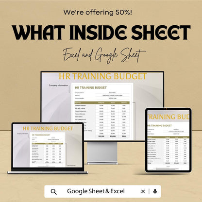 HR Training Budget Sheet for Excel & Google Sheets | Budget Tracking, Employee Training Expenses, HR Budget Template
