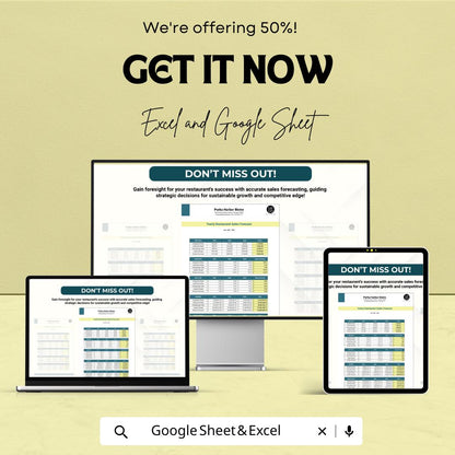 Restaurant Sales Forecast Template | Food & Beverage Forecasting | Restaurant Revenue Planner | Sales Projection Template