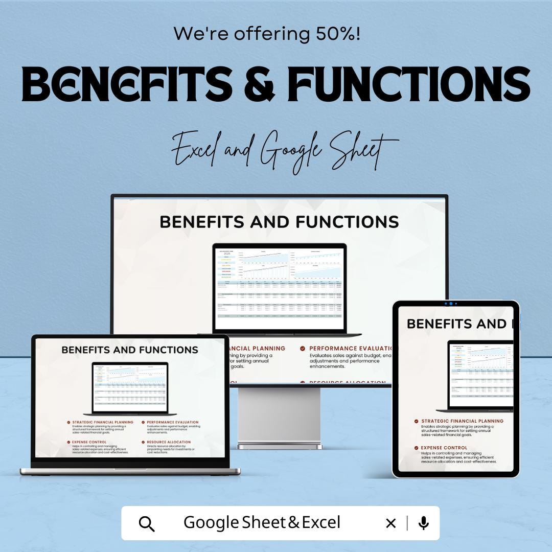 Sales Annual Budget Planner Template | Revenue and Expense Forecast Spreadsheet | Yearly Financial Planning Template