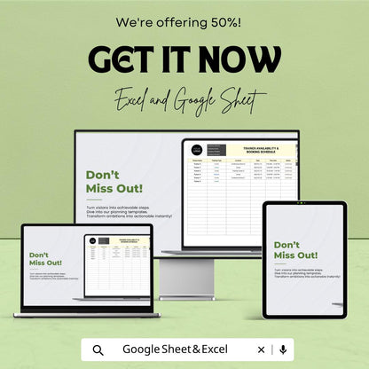 Trainer Availability Booking Schedule Template | HR Training Planner | Trainer Schedule Spreadsheet | Session Booking Sheet Template