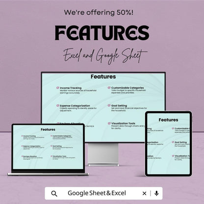 Household Budget Worksheet | Google Sheets Template for Tracking Income, Expenses, and Financial Goals | Easy to Use & Customizable