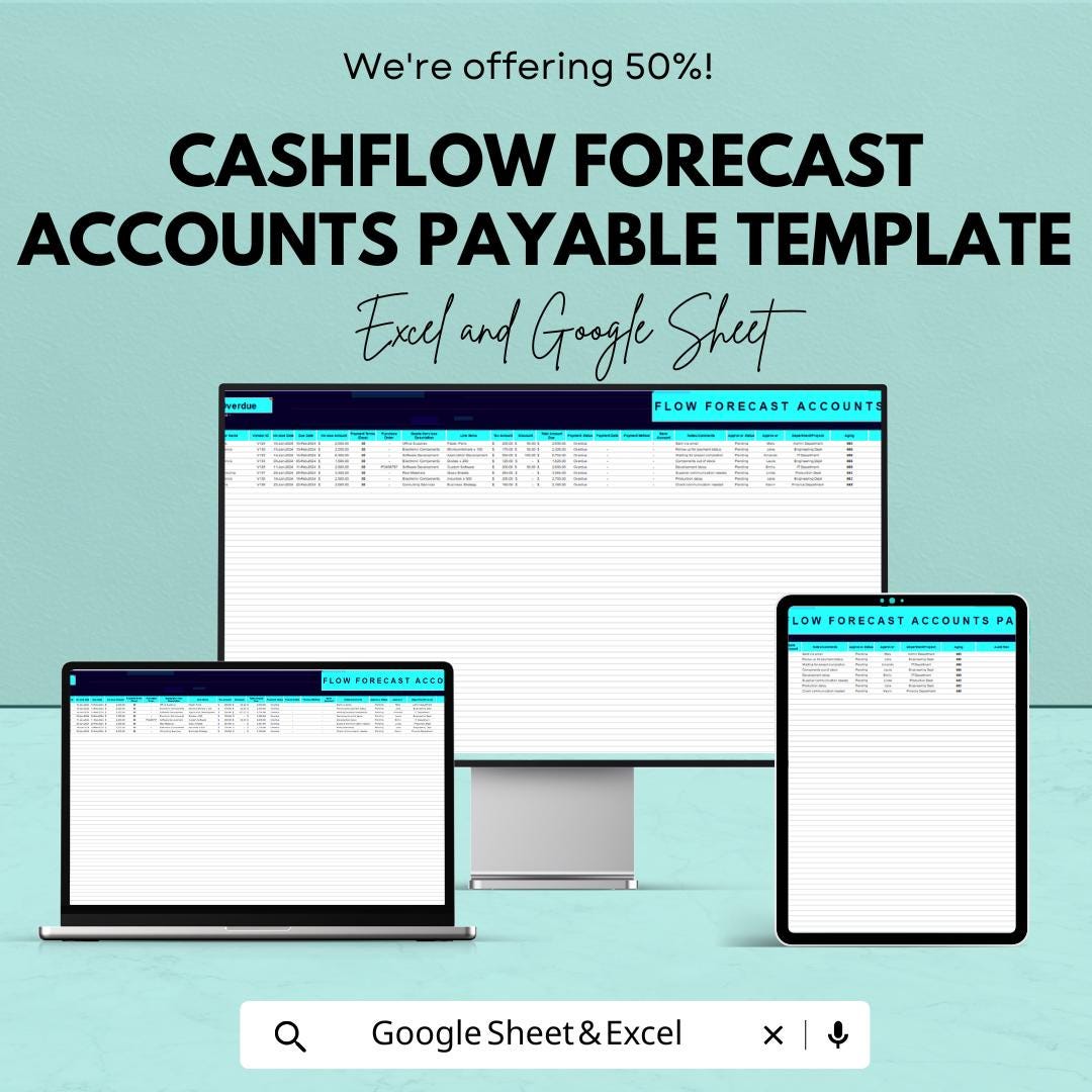 Cashflow Forecast Accounts Payable Template | AP Tracker | Vendor Payment Log | Cash Flow Planner | Editable Spreadsheet