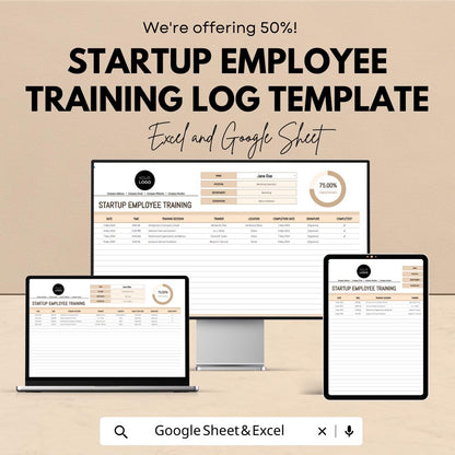 Startup Employee Training Log Template | Excel & Google Sheets | Employee Training Tracker | HR Training Record | Staff Training Log