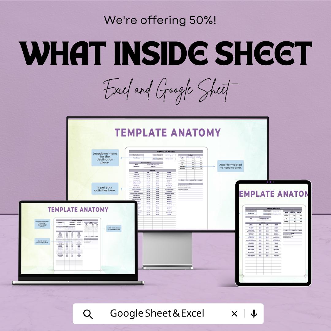 Travel Planner Spreadsheet Template | Vacation Planner | Travel Budget Tracker | Itinerary Planner | Digital Planner
