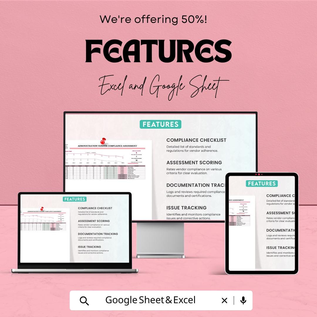 Administration Vendor Compliance Assessment Sheet | Google Sheet Template | Vendor Score Tracker | Compliance Scoring | Risk Mitigation |