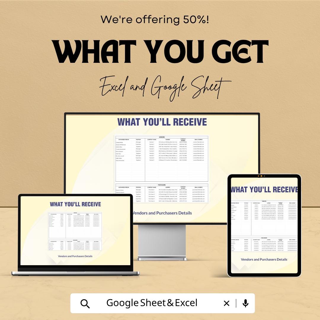 Construction Purchase Order Template Excel Google Sheets | Procurement Spreadsheet | Vendor Order Form | Contractor Purchase Tracker |