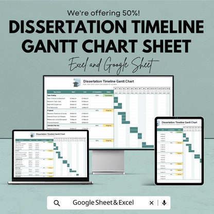Dissertation Timeline Gantt Chart | Research & Writing Schedule Tracker | Google Sheets and Excel
