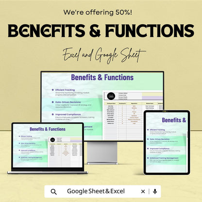 Training Tracker Template, HR Training Log, Employee Training Spreadsheet, Course Completion Tracker, Excel & Google Sheets HR Tool