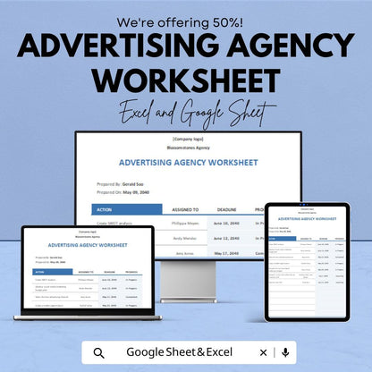 Advertising Agency Worksheet | Google Sheets Project Tracker | Campaign Management Template | Client Task Organizer | Editable Agency Sheet