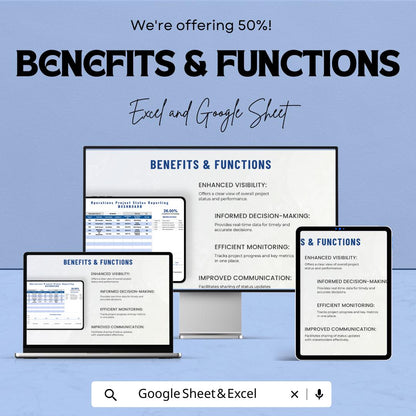 Operations Project Status Reporting Dashboard Template | KPI Dashboard | Business Progress Report | Project Management Spreadsheet