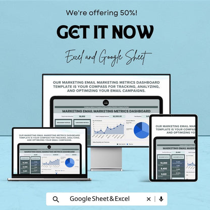 Email Marketing Dashboard Template | Google Sheets and Excel | Campaign Tracker , Open Rate & CTR Analytics, Sales Report