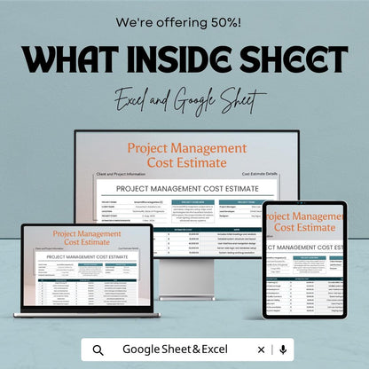Project Cost Estimate Template | Project Budget Planner Spreadsheet | Cost Estimation Sheet | Excel & Google Sheets | Project Management