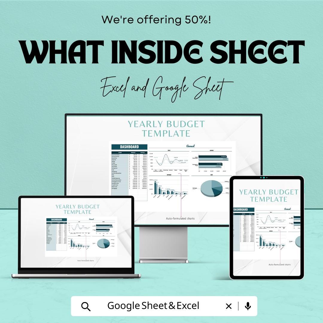 Yearly Budget Template | Excel & Google Sheets | Annual Budget Planner with Dashboard | Personal Finance Spreadsheet