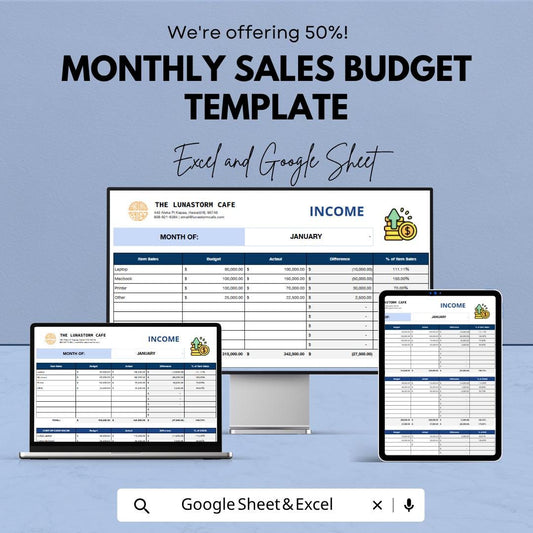 Monthly Sales Budget Template | Sales Budget Spreadsheet | Revenue Tracker Template | Sales Forecast Planner