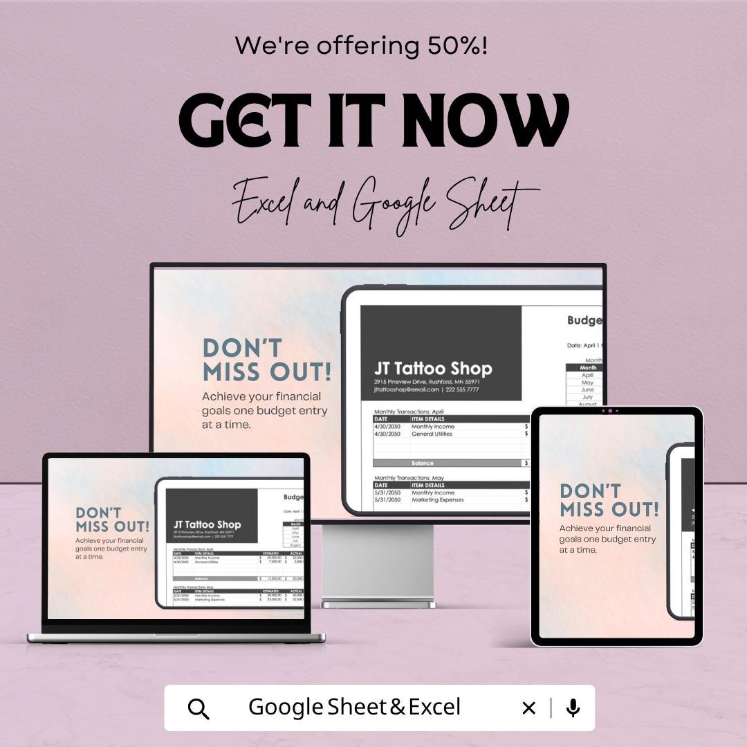 Budget Ledger Template | Budget Planner Spreadsheet | Income Expense Tracker | Personal Finance Template | Google Sheets & Excel |