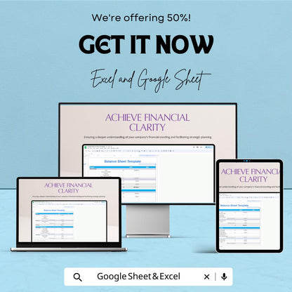 Sample Balance Sheet | Excel and Google Sheet | Business Financial Statement Template | Assets Liabilities Tracker | Finance Planner