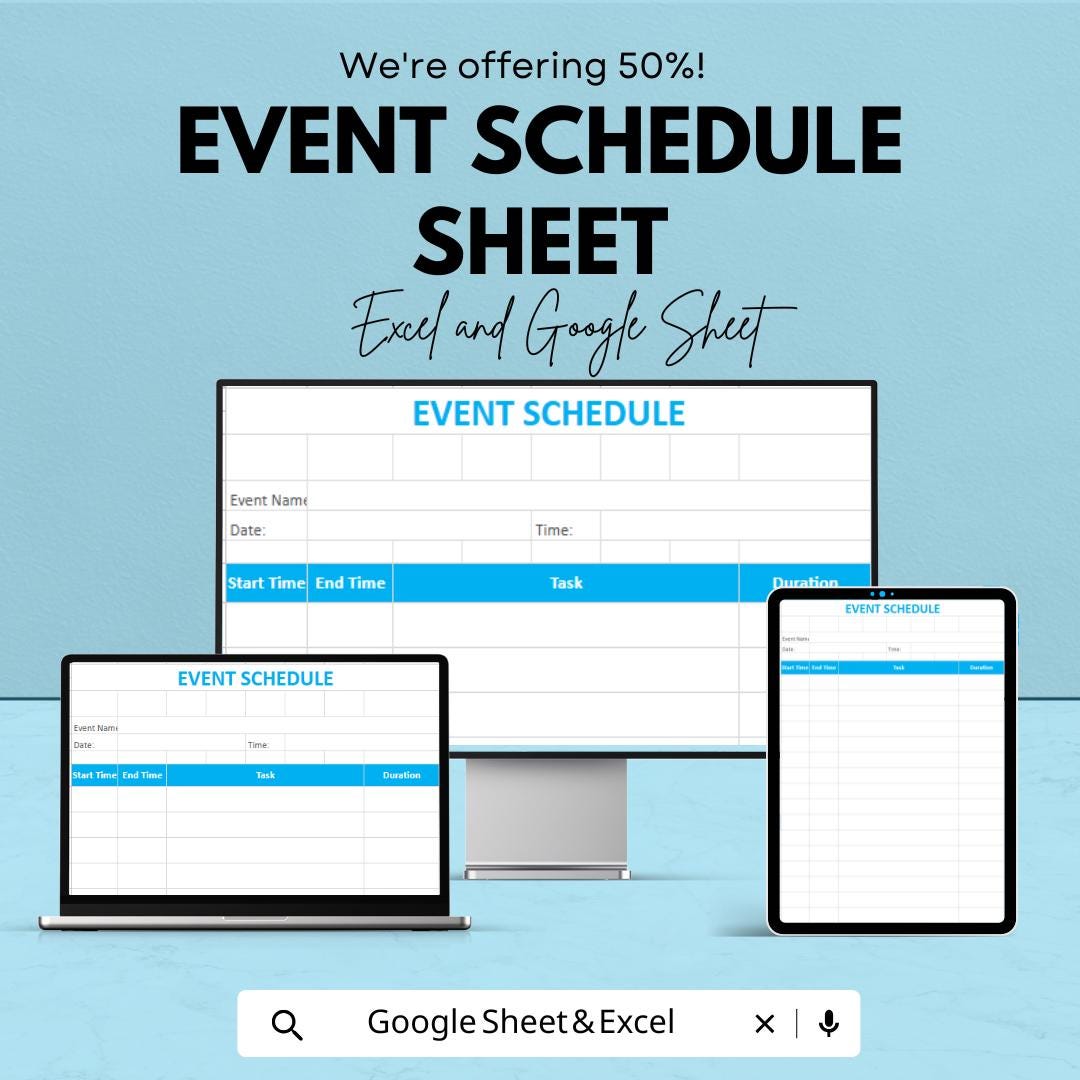 Event Schedule Sheet | Excel & Google Sheets Template | Customizable Event Planning Tracker