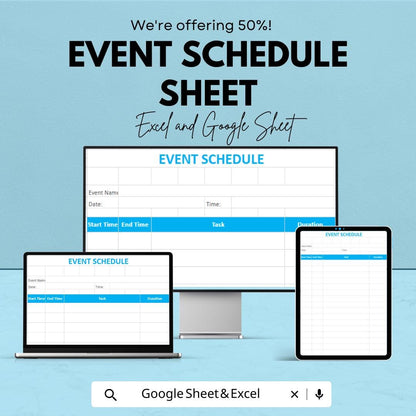 Event Schedule Sheet | Excel & Google Sheets Template | Customizable Event Planning Tracker
