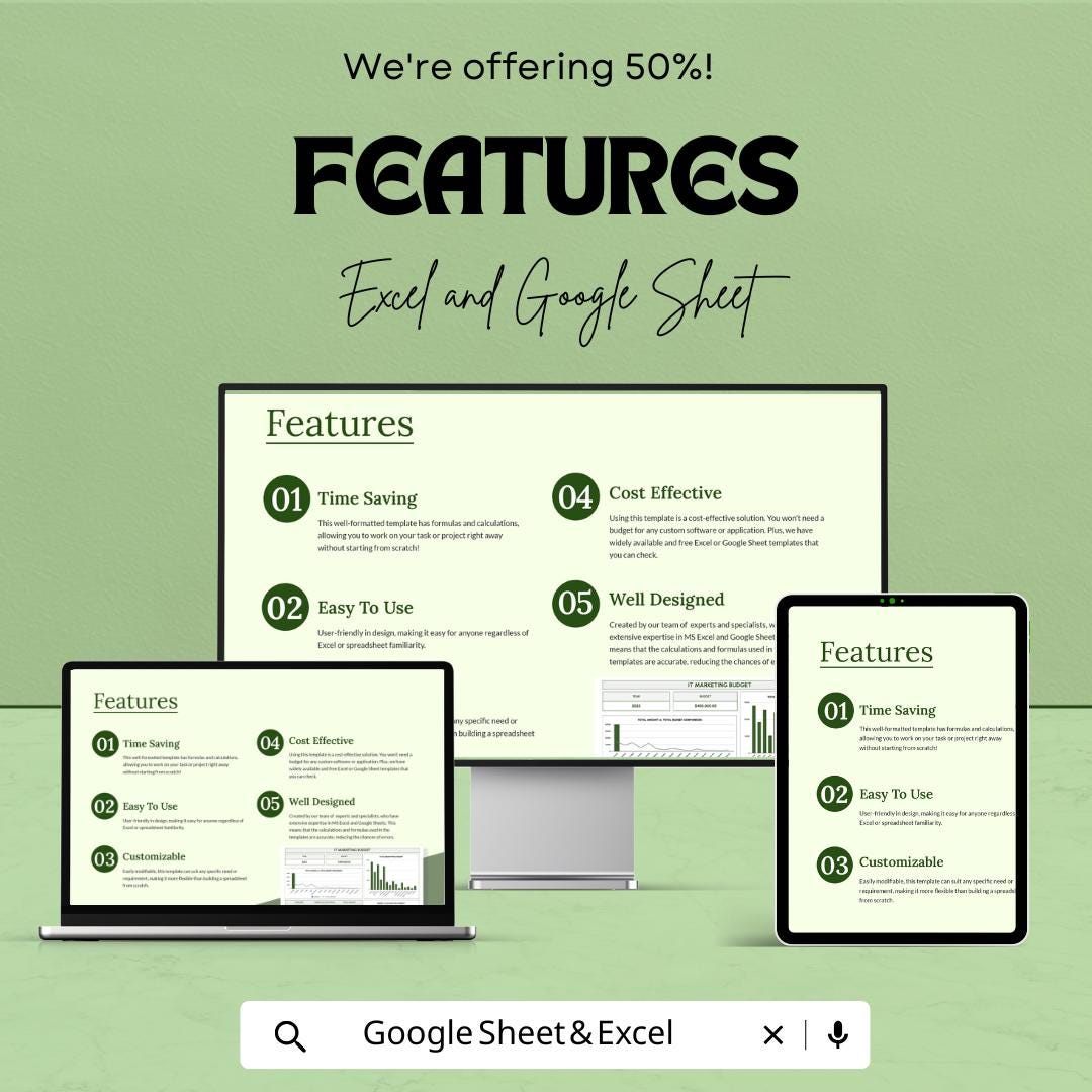 IT Marketing Budget Template | Excel & Google Sheets | IT Budget Planner | Marketing Expense Tracker | Editable Business Budget Spreadsheet