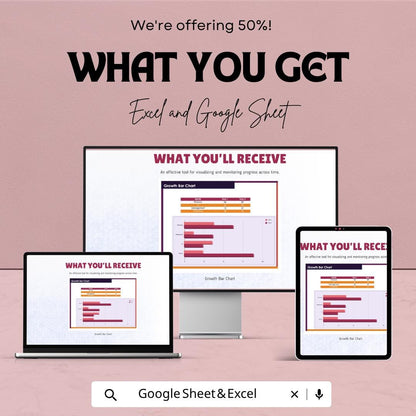 Growth Chart Template Excel & Google Sheets | Sales Growth Tracker | Performance Dashboard Spreadsheet | KPI Report Bar Chart Template