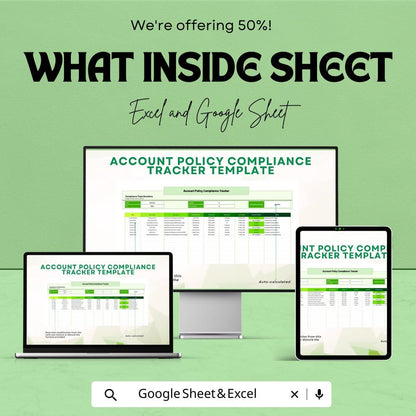 Account Policy Compliance Tracker Template | Excel & Google Sheets | Compliance Tracking Spreadsheet | Security Policy Management Tool