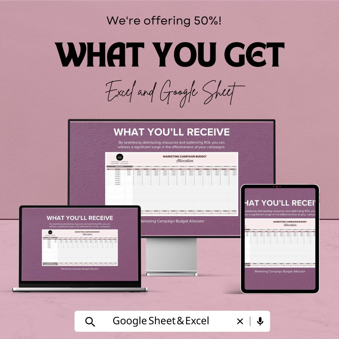 Marketing Campaign Budget Allocator Sheet | Excel and Google Sheets Template | Budget Allocation & ROI Optimization Tool
