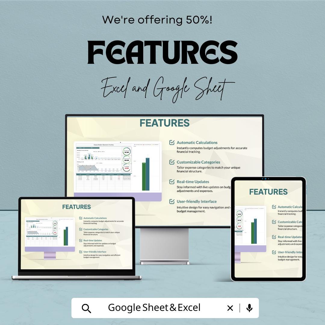 Finance Budget Adjustment Tracking Sheet | Excel & Google Sheet | Budget Management Template for Financial Tracking