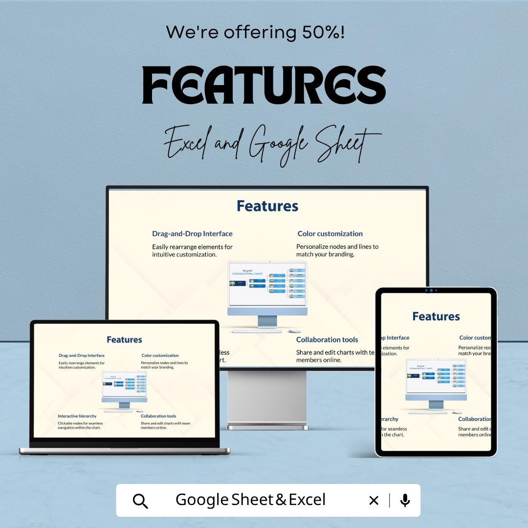 Horizontal Organizational Chart Template | Company Org Chart Spreadsheet | Employee Hierarchy Planner | Excel & Google Sheets Org Structure