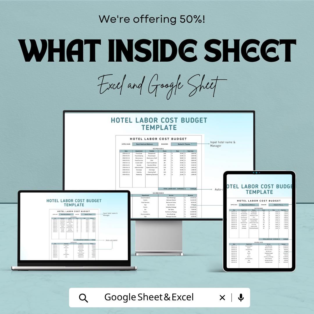 Hotel Labor Cost Budget Template | Payroll Budget Spreadsheet | Staff Cost Tracker | Excel & Google Sheets | Employee Expense Planner