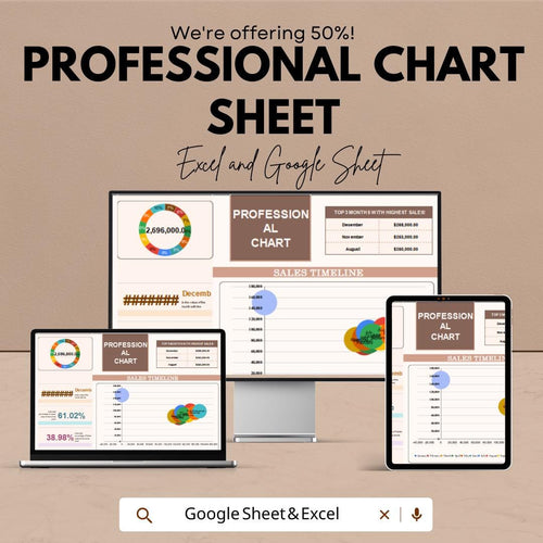 Professional Sales & Performance Chart Sheet | Customizable Pie and Data Visualization Template | Monthly and Yearly Data Tracking