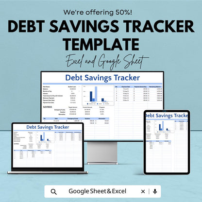 Debt Savings Tracker Template | Excel and Google Sheets Debt and Savings Planner | Loan & Savings Spreadsheet | Personal Finance Organizer
