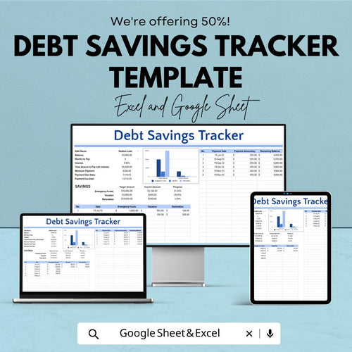Debt Savings Tracker Template | Excel and Google Sheets Debt and Savings Planner | Loan & Savings Spreadsheet | Personal Finance Organizer