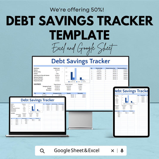 Debt Savings Tracker Template | Excel and Google Sheets Debt and Savings Planner | Loan & Savings Spreadsheet | Personal Finance Organizer