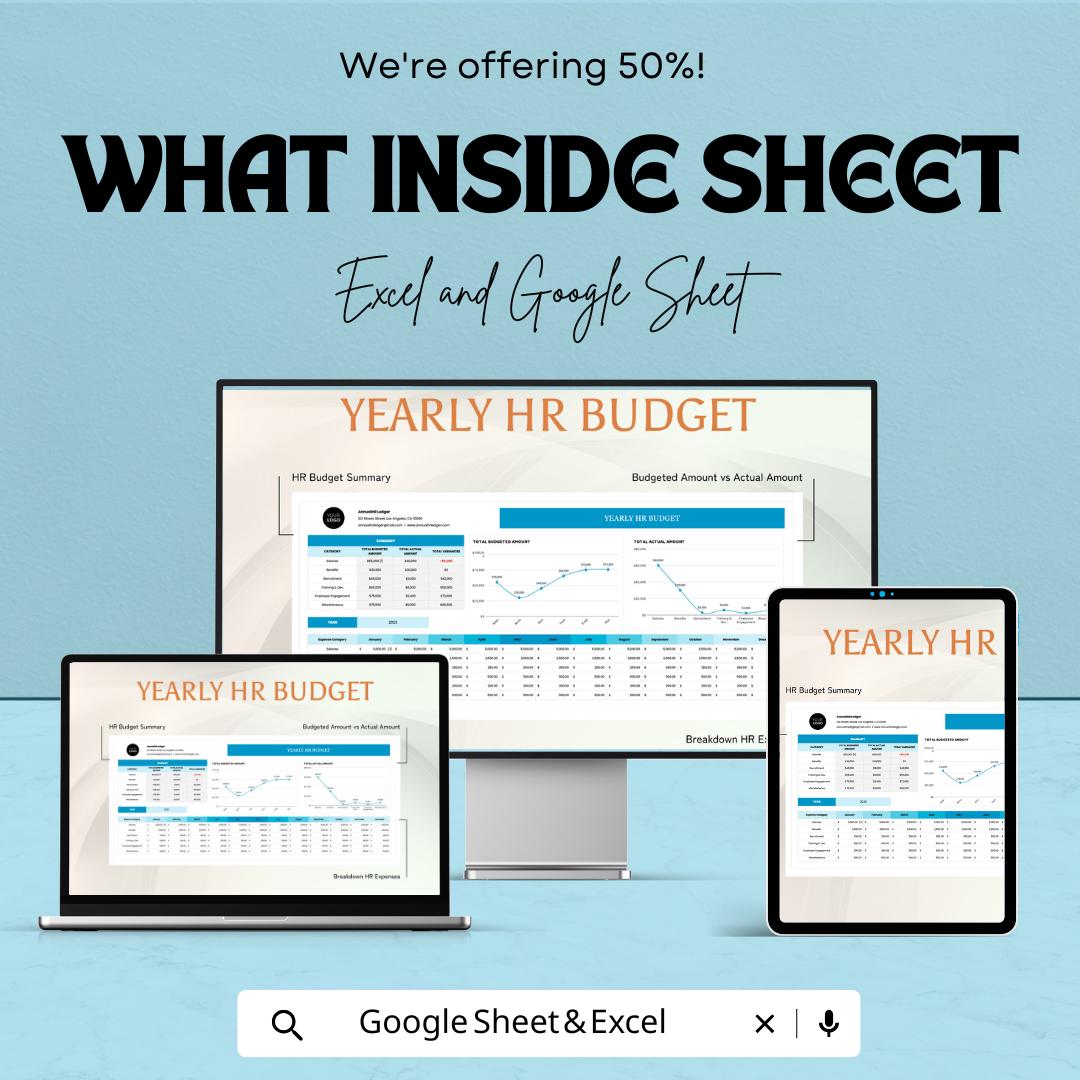 Yearly HR Budget Template | Excel & Google Sheets HR Budget Planner | Annual HR Expense Tracker | Human Resources Budget Spreadsheet