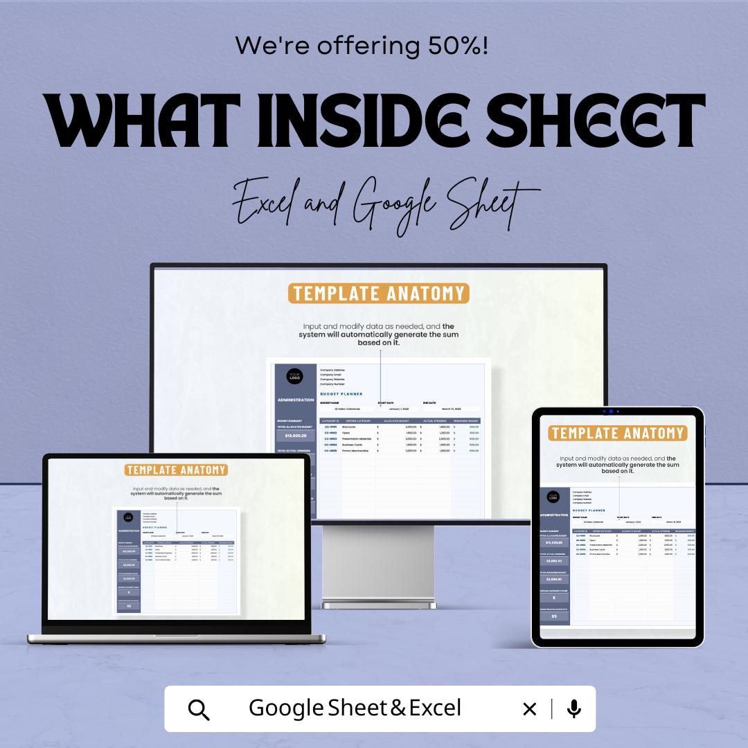 Administration Budget Planner Template | Expense Tracker | Income Forecasting | Business Budget Sheet | Financial Planner