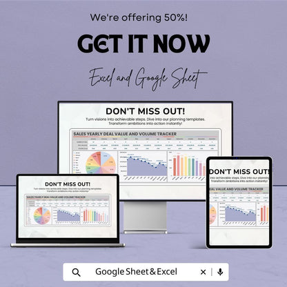 Sales Yearly Deal Value and Volume Tracker | Sales Deal Management | Excel & Google Sheets Template | Sales Performance Tracker | 50% Off