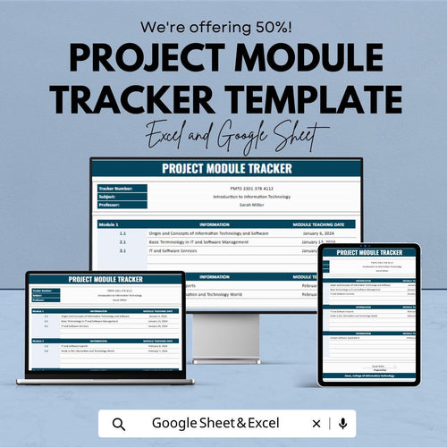 Project Module Tracker Template Excel and Google Sheets | Project Management Spreadsheet | Task & Progress Tracking Dashboard
