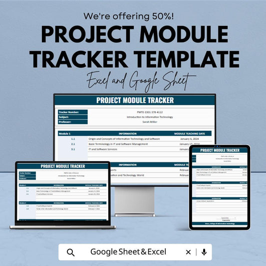 Project Module Tracker Template Excel and Google Sheets | Project Management Spreadsheet | Task & Progress Tracking Dashboard