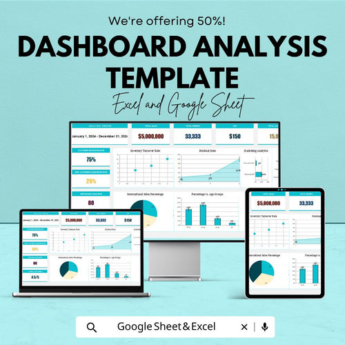 Dashboard Analysis Template | Business KPI Dashboard Spreadsheet | Data Analysis Report Template | Performance Analytics Tool