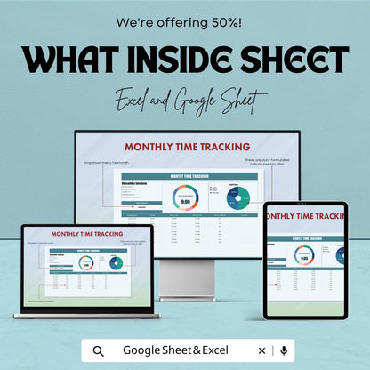 Monthly Time Tracking Template | Employee Time Tracker Spreadsheet | Timesheet Template Excel | Work Hours Tracker | Excel & Google Sheets